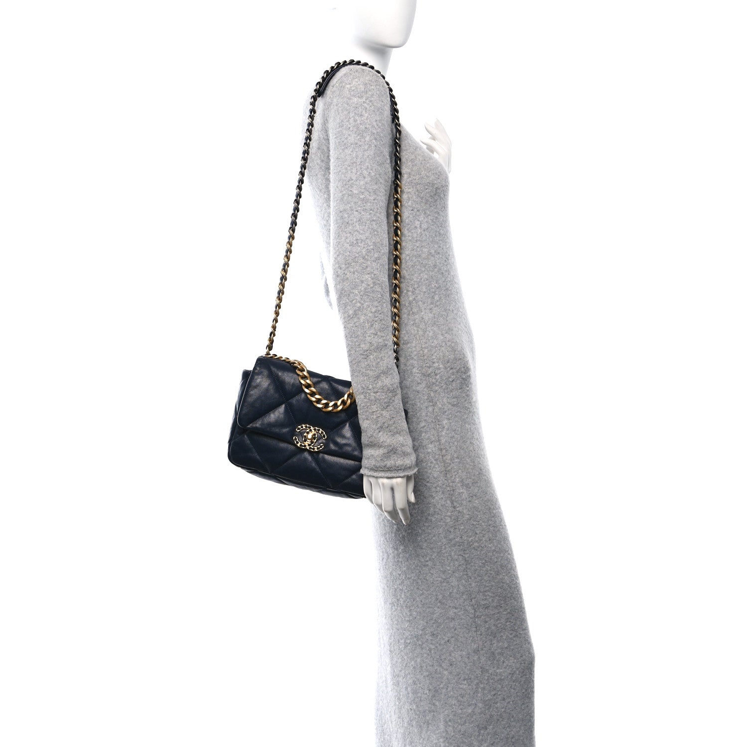 Chanel Goatskin Quilted Medium Chanel 19 Flap Navy Blue 2 of 11