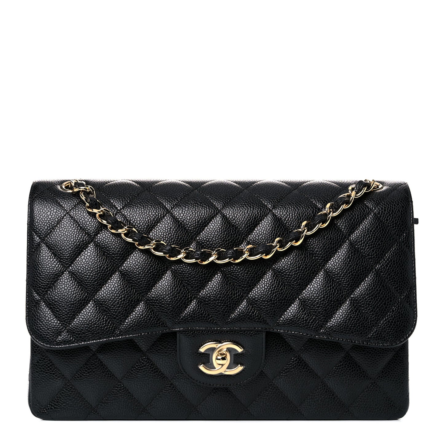 Caviar Quilted Jumbo Double Flap Black