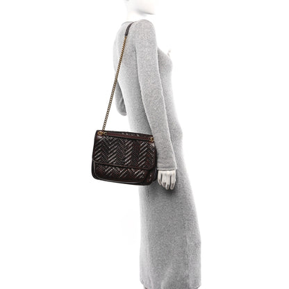 Saint Laurent Calfskin Woven Monogram Medium Niki Chain Satchel Burnt Brown 2 of 11