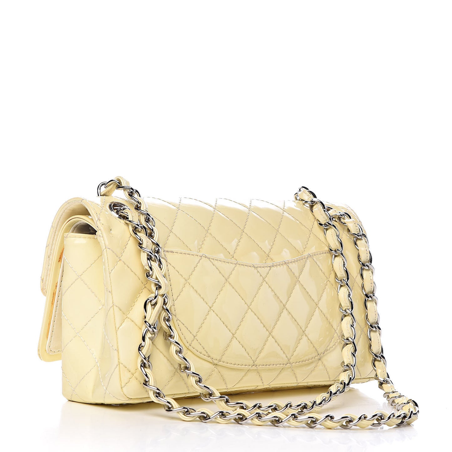 Patent Quilted Medium Double Flap Ivory