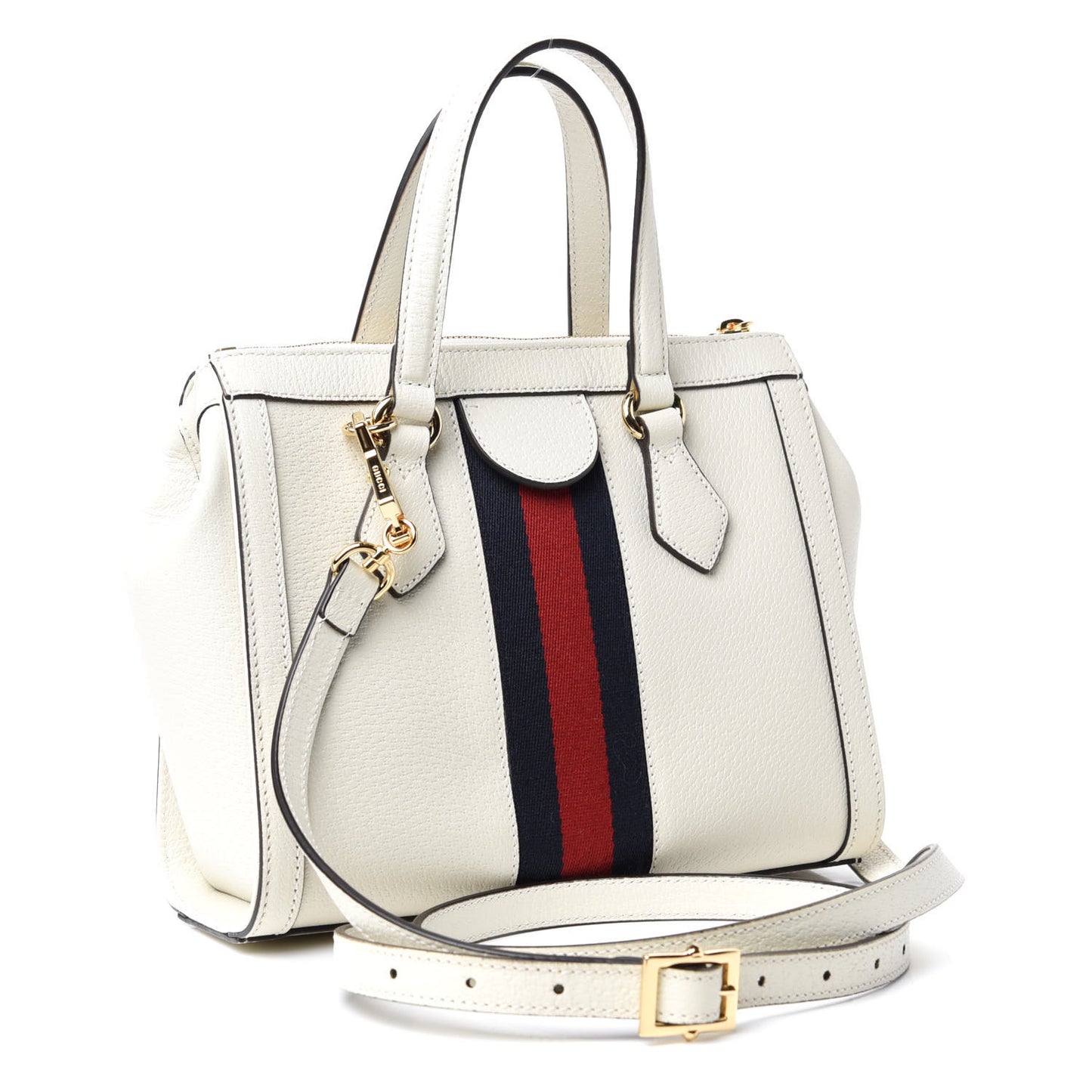 Textured Calfskin Web Small Ophidia Tote Bag Mystic White