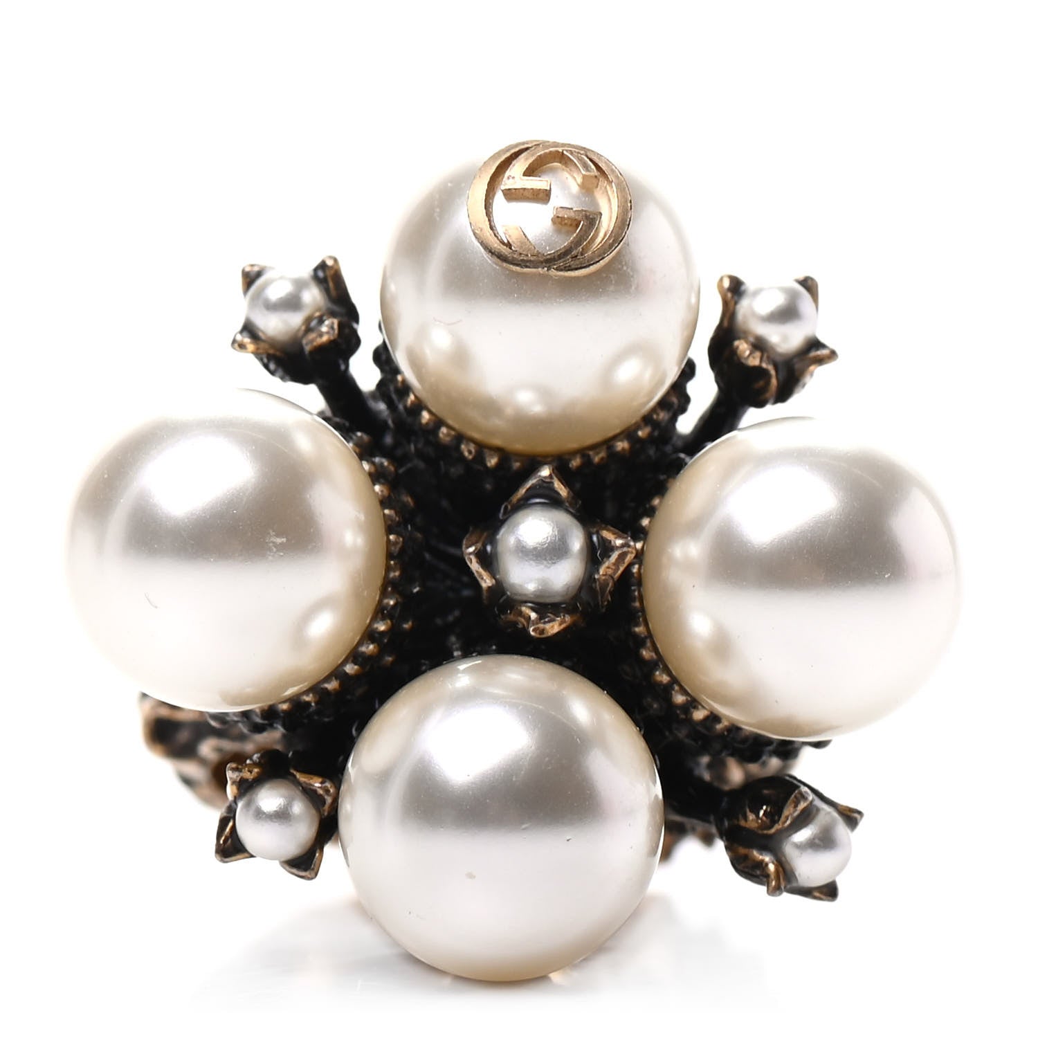 Gucci Metal Pearl Ring 5.25 Aged Gold 1 of 6