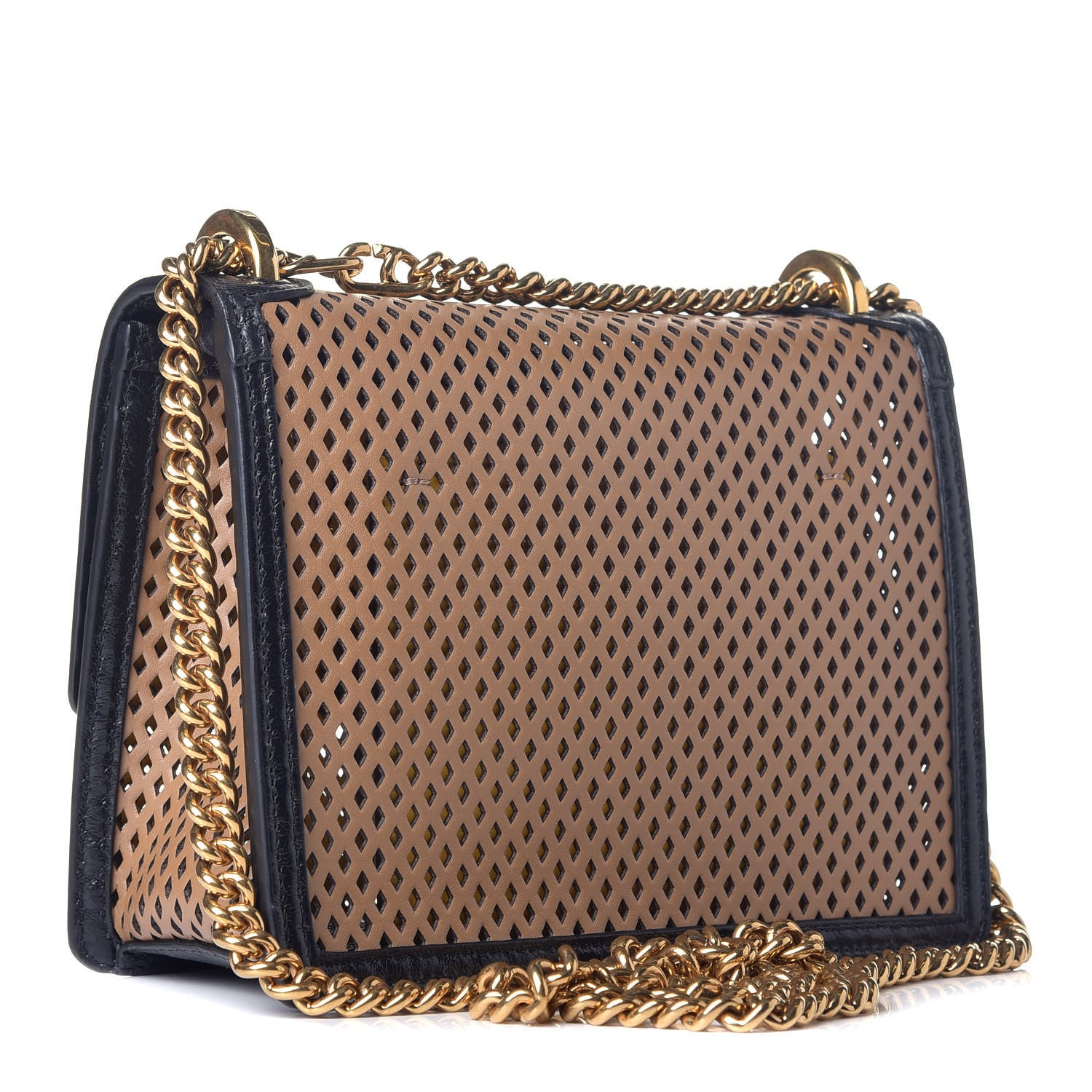 Fendi Vitello Liberty Glossy Lambskin Perforated Small Kan U Shoulder Bag Sand Mimosa Black 4 of 9