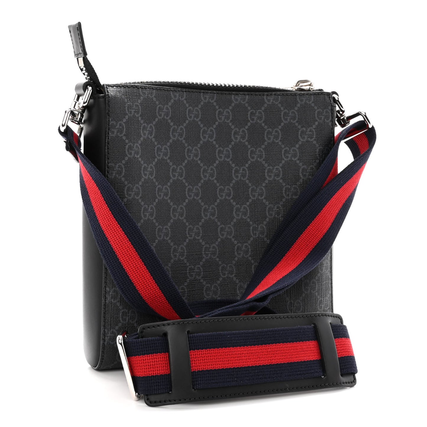 GG Supreme Monogram Web Small Flat Messenger Bag Black Grey