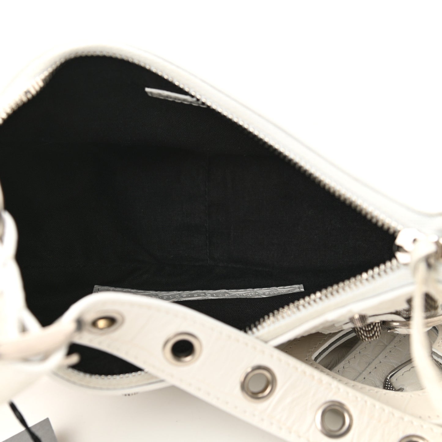 Extra Supple Calfskin Crocodile Embossed Le Cagole Shoulder Bag XS White
