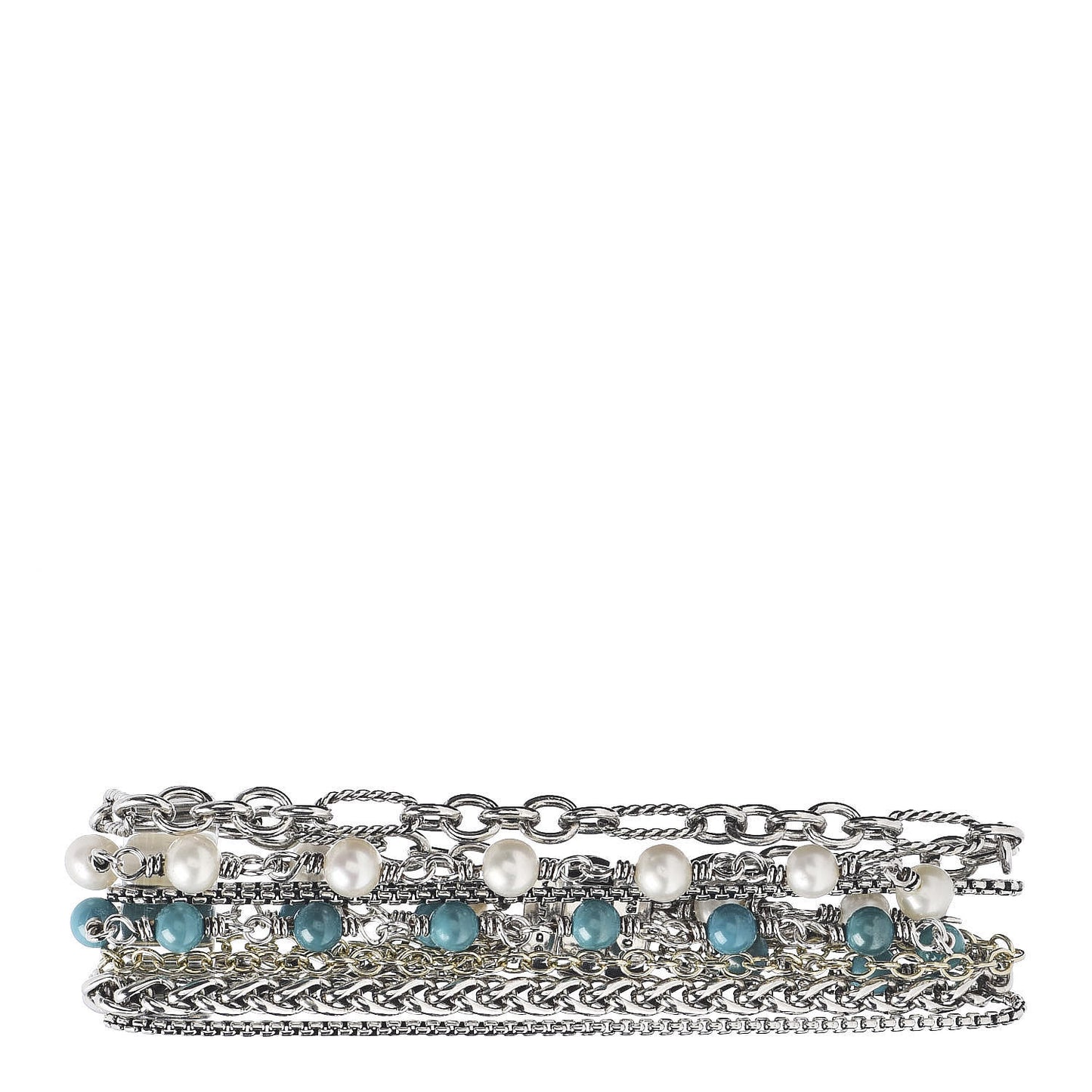 Sterling Silver 18K Yellow Gold Turquoise Pearl Multi Strand Bracelet