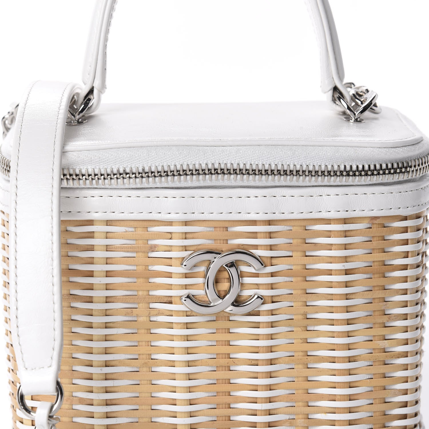 Chanel Calfskin Raffia Small Vanity Case Bag White Beige 10 of 10