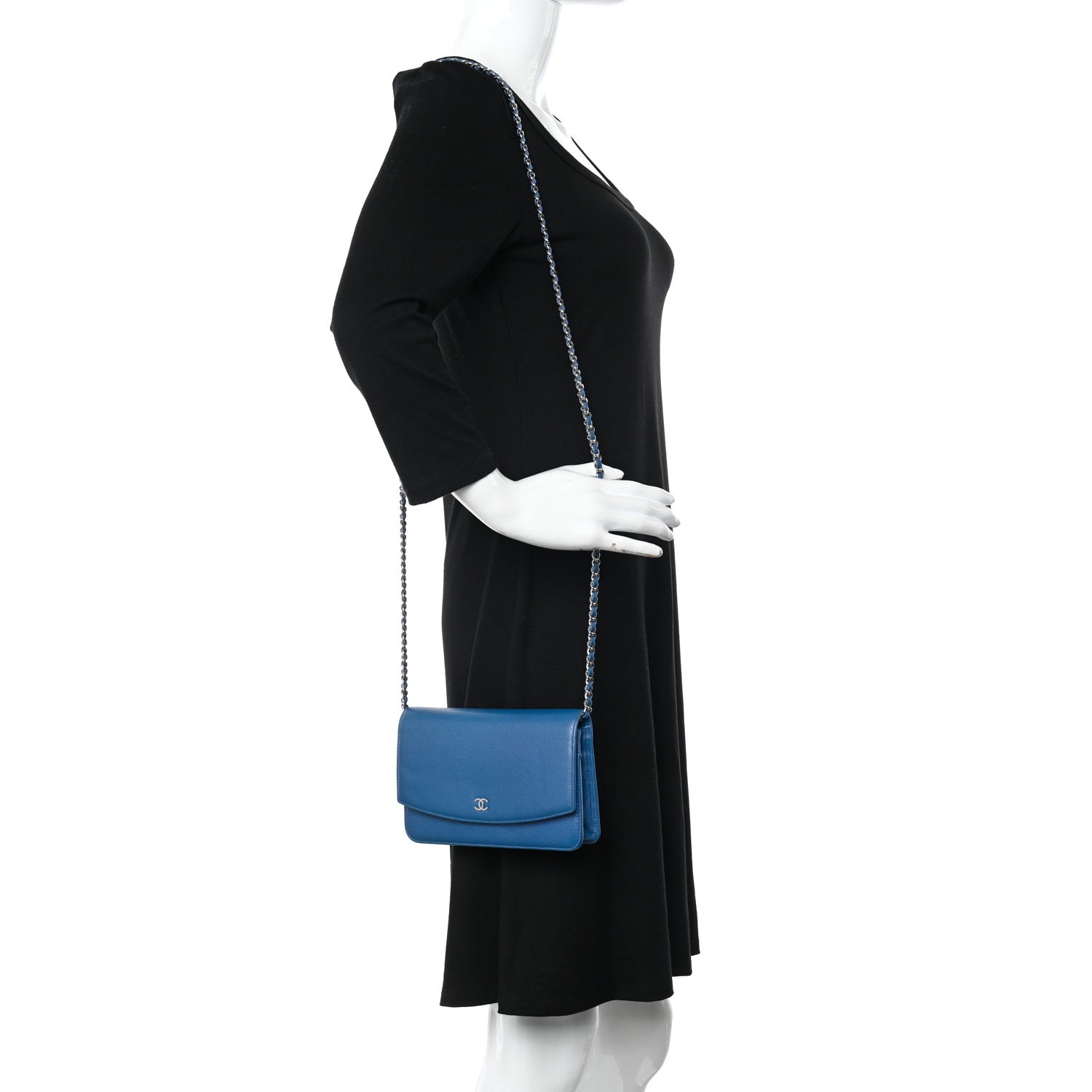 Chanel Caviar Sevruga Wallet on Chain WOC Blue 2 of 13