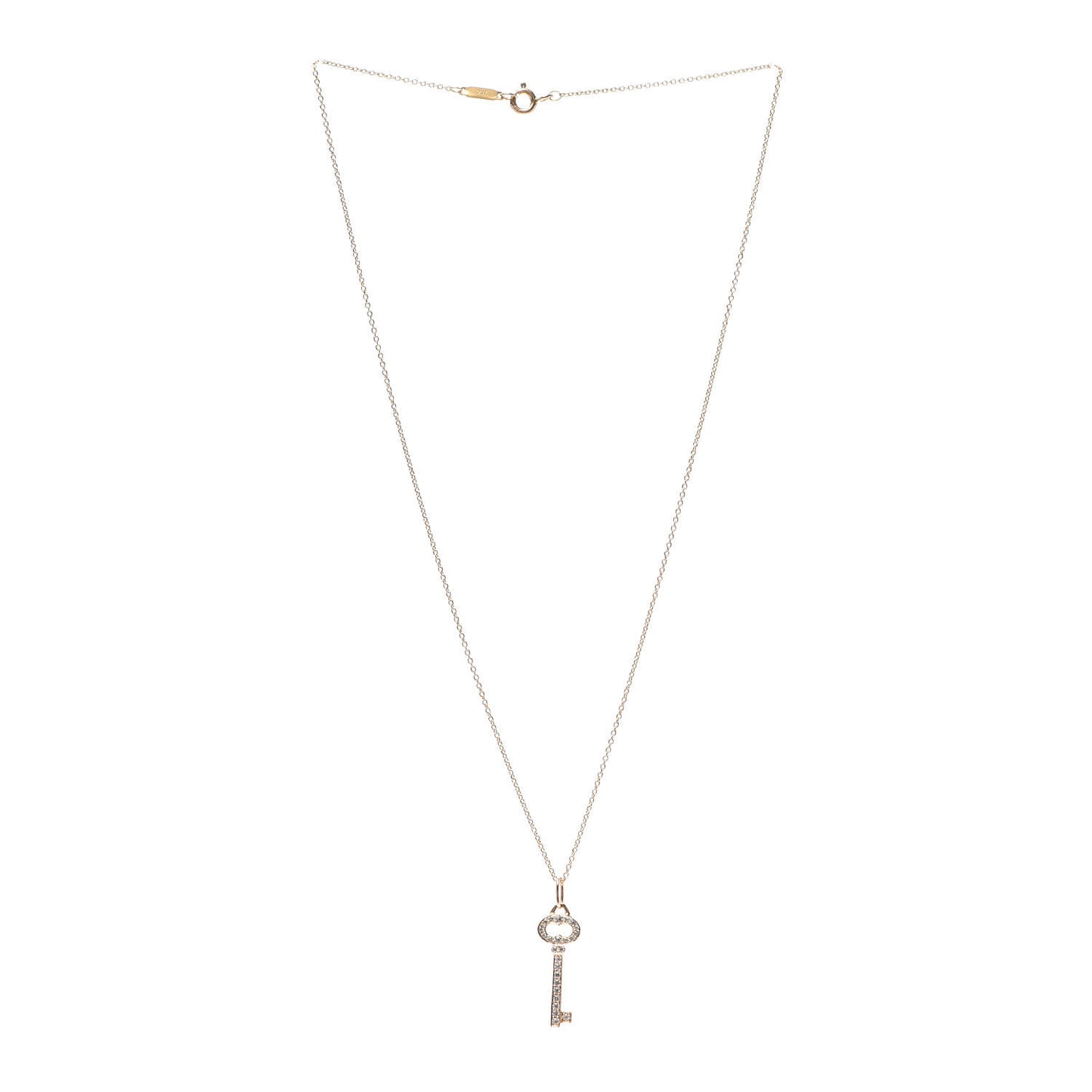 18K Rose Gold Diamond Mini Vintage Oval Key Pendant Necklace