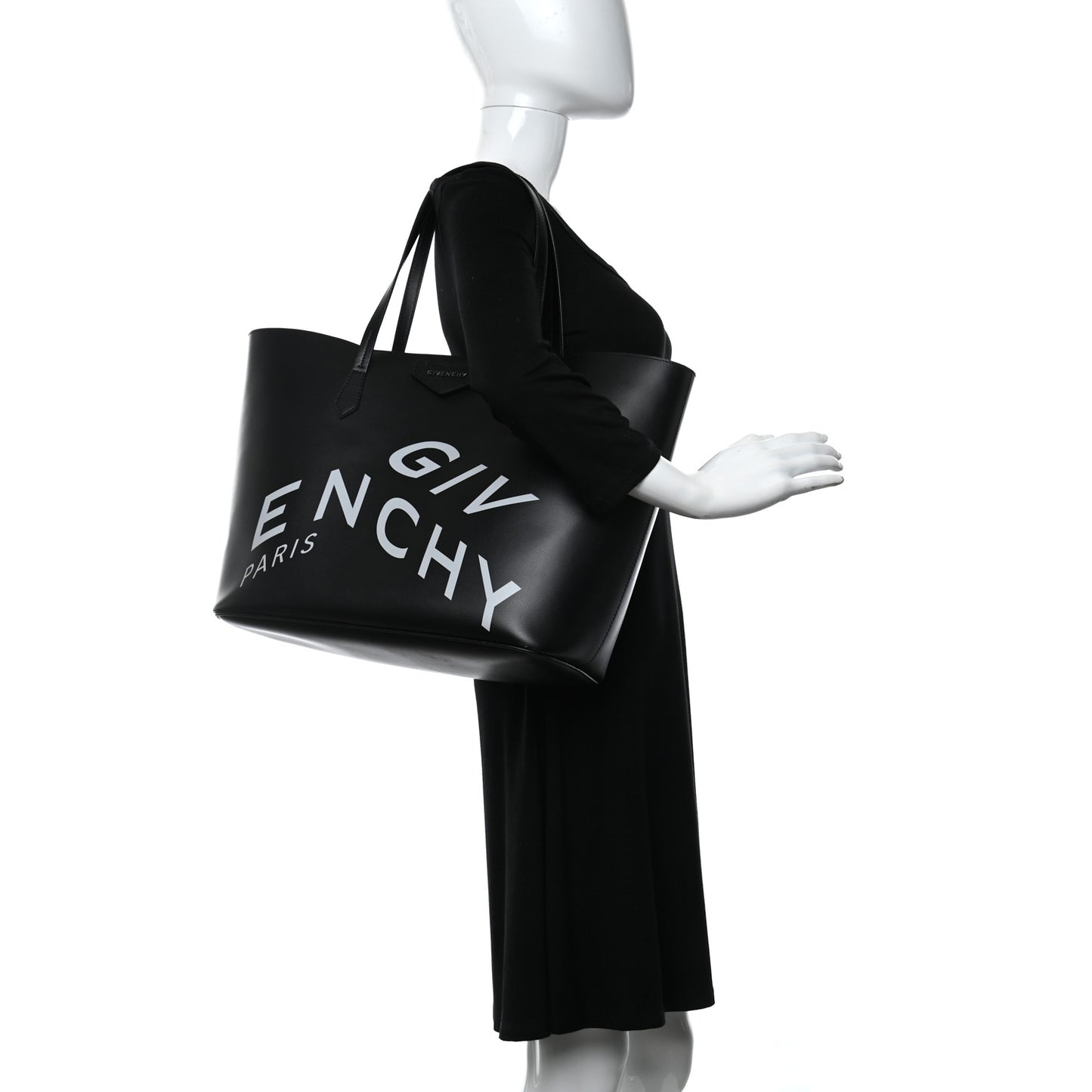 Smooth Calfskin Wing Logo Shopper Tote Black White