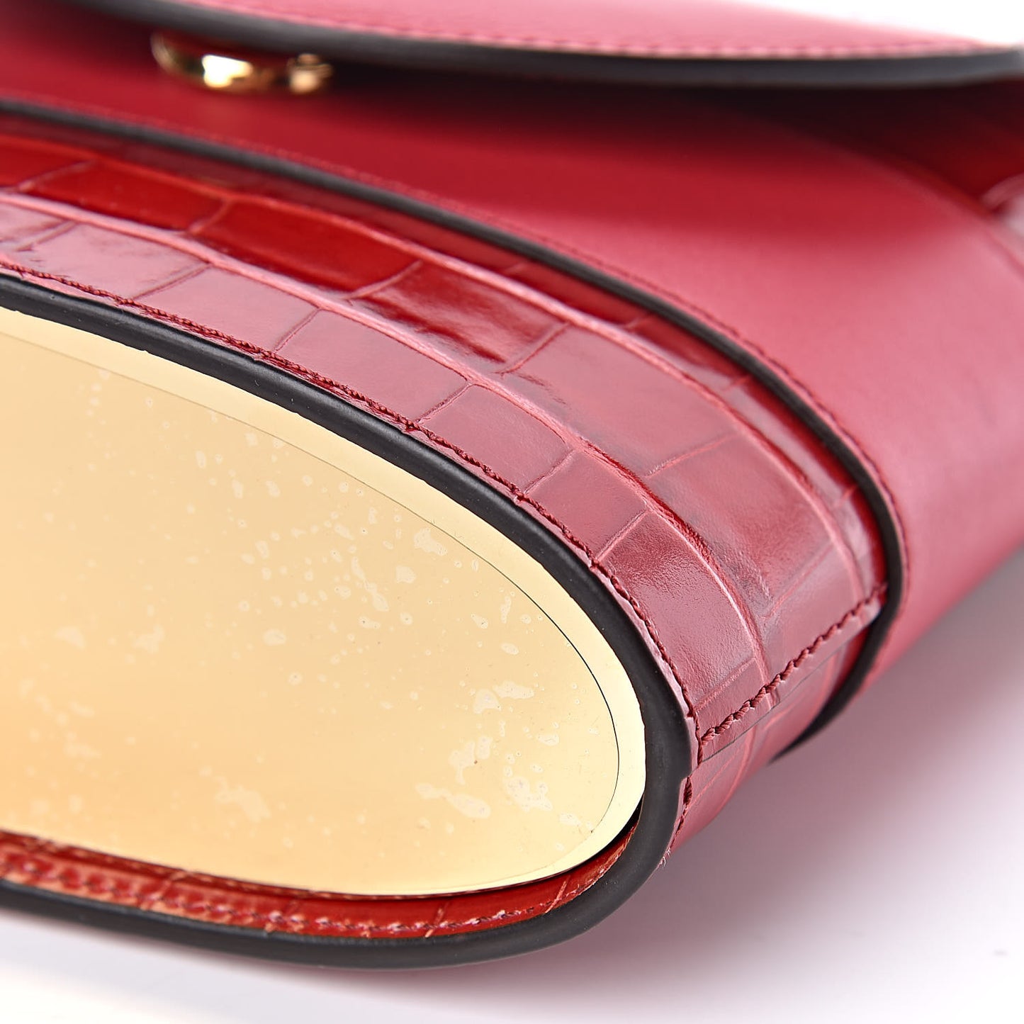 Calfskin Crocodile Embossed Small Aby Lock Dusky Red