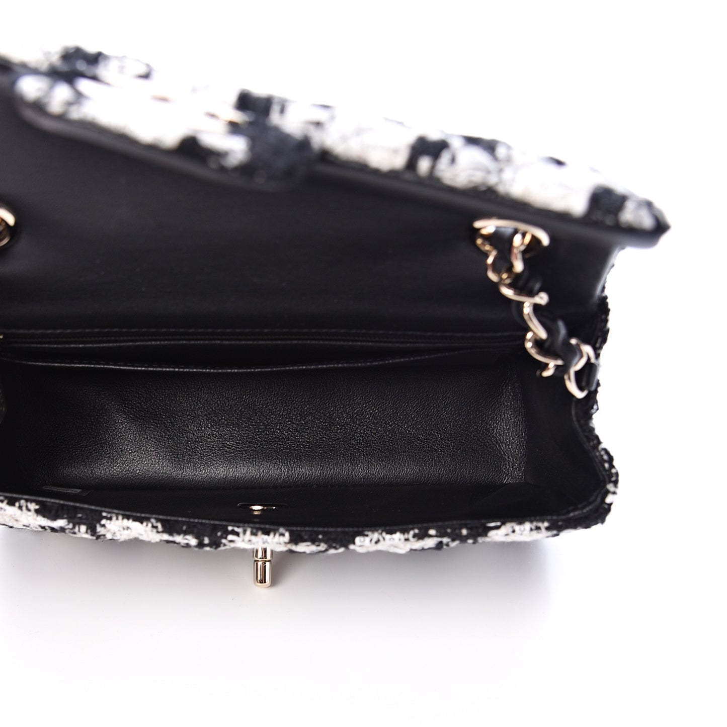 Tweed Quilted Mini Rectangular Flap Black Ecru White