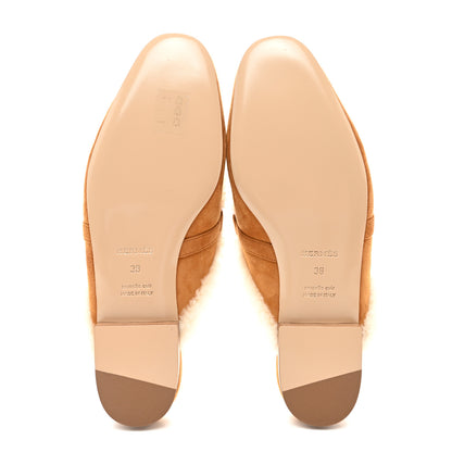 Hermes Suede Goatskin Woolskin Womens Oz Mules 38 Naturel 5 of 9