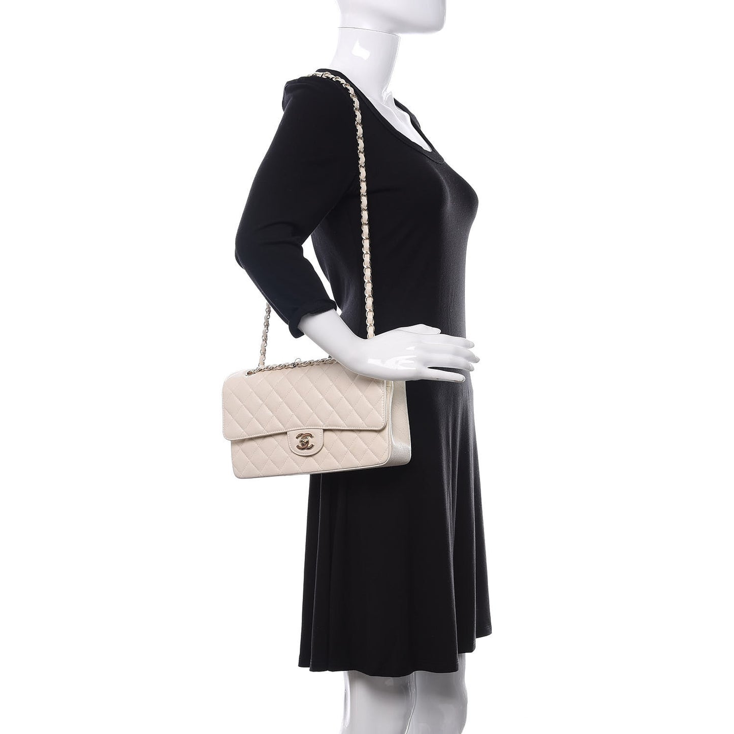 Caviar Quilted Medium Double Flap White
