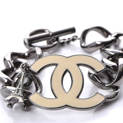 Chanel Enamel CC Eiffel Tower Charm Bracelet Dark Silver 5 of 8