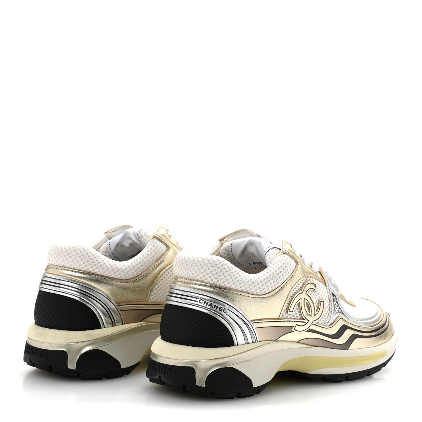Fabric Laminated Calfskin Stretch CC Sneakers 38 White Gold Silver