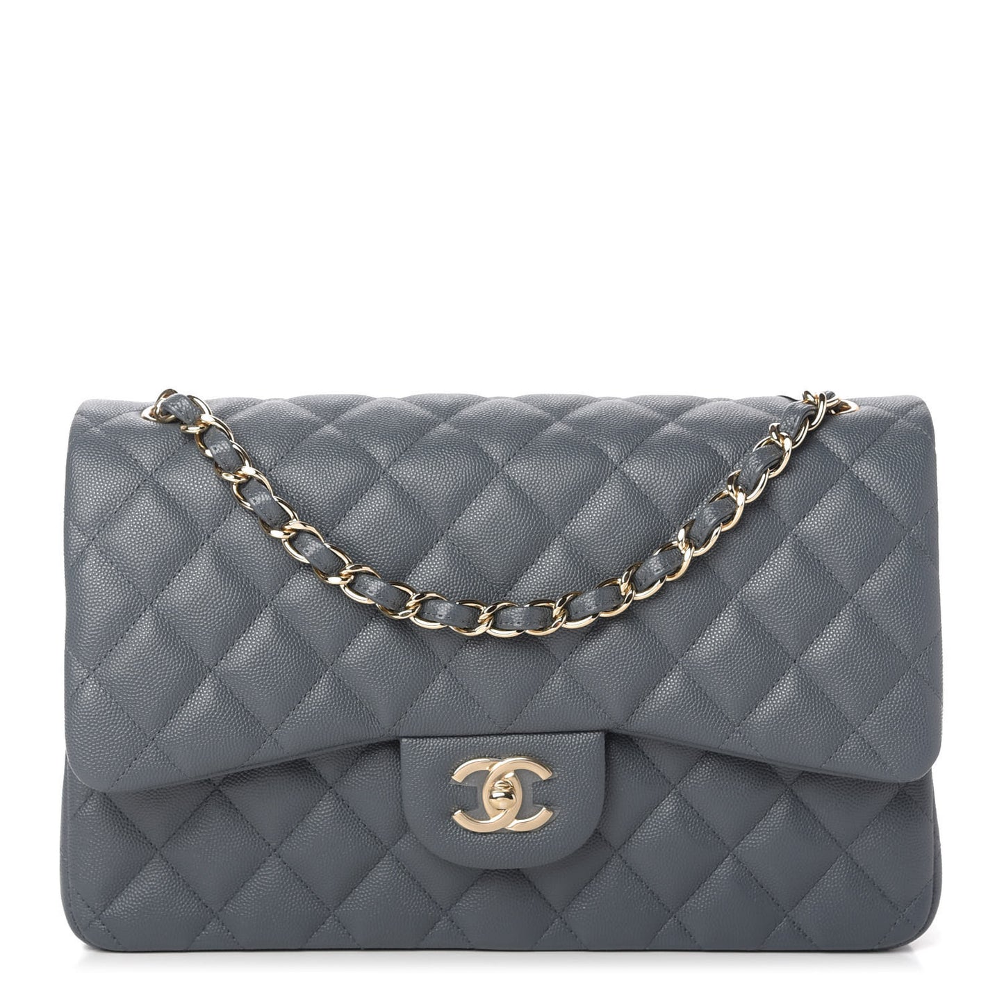 Caviar Quilted Jumbo Double Flap Dark Grey