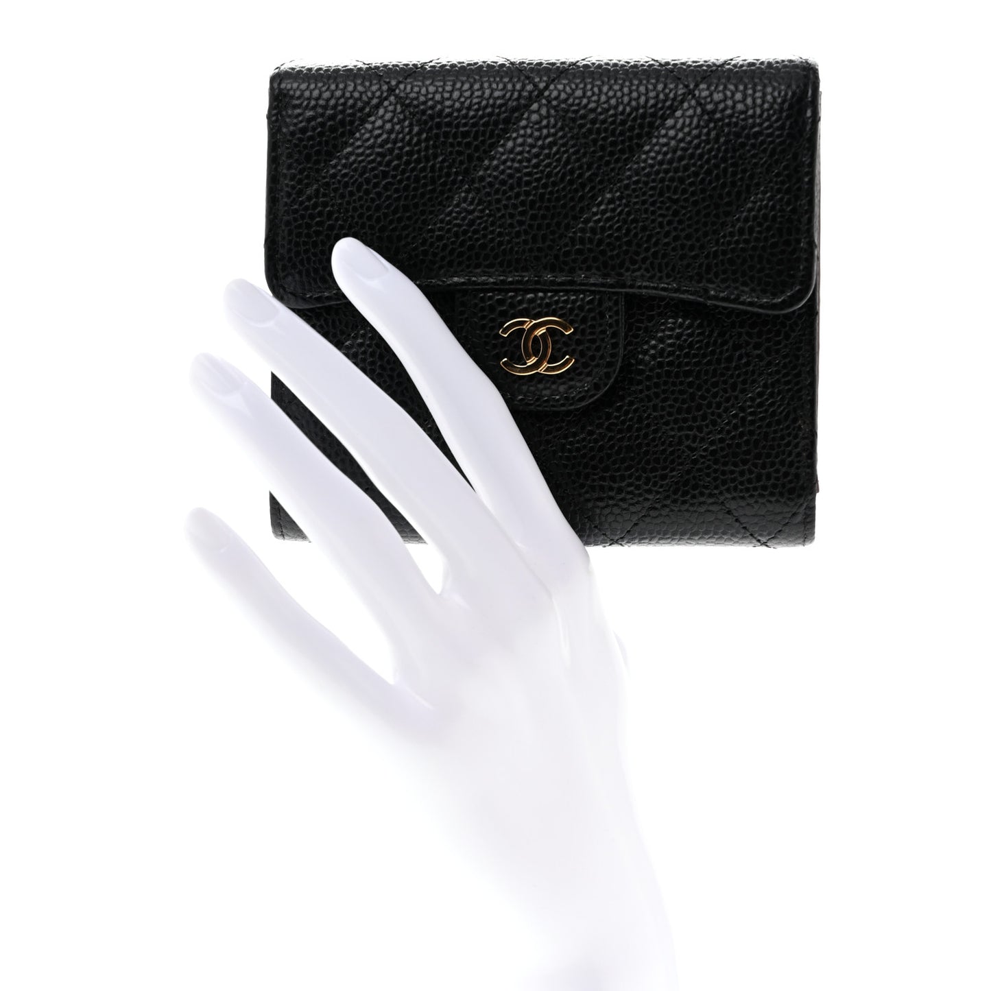 Caviar Quilted Compact Flap Wallet Black