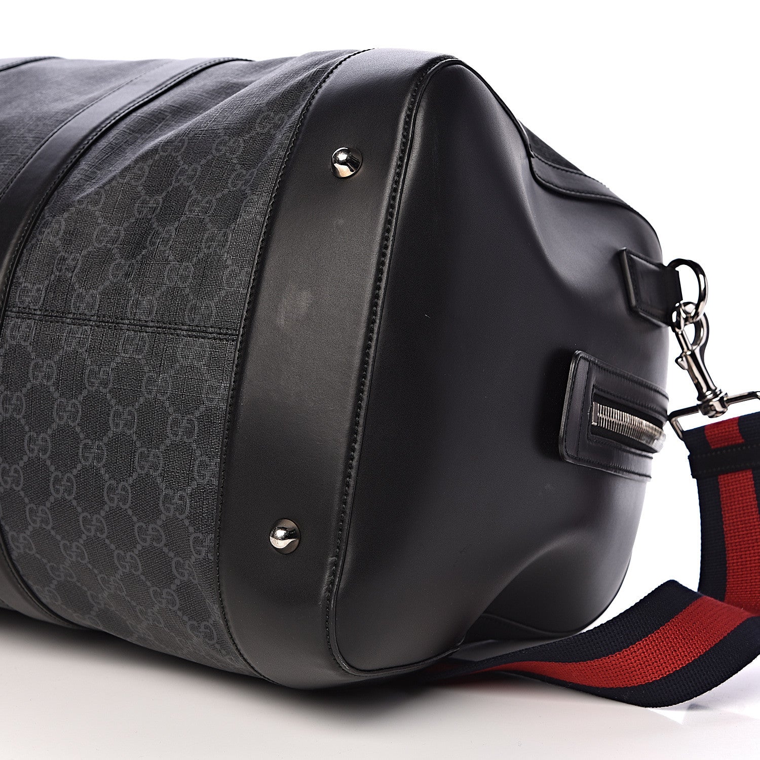 Gucci Soft GG Supreme Monogram Appia Calfskin Web Large Carry On Duffle Bag Black Grey 10 of 17