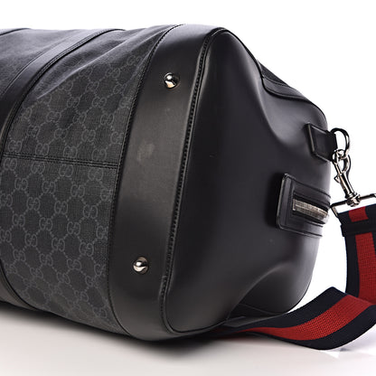 Gucci Soft GG Supreme Monogram Appia Calfskin Web Large Carry On Duffle Bag Black Grey 10 of 17