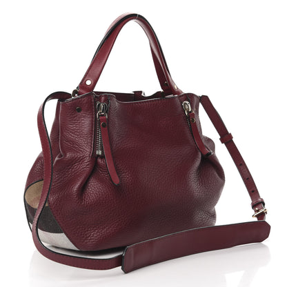 Burberry Grainy Calfskin House Check Small Maidstone Burgundy Red 3 of 11