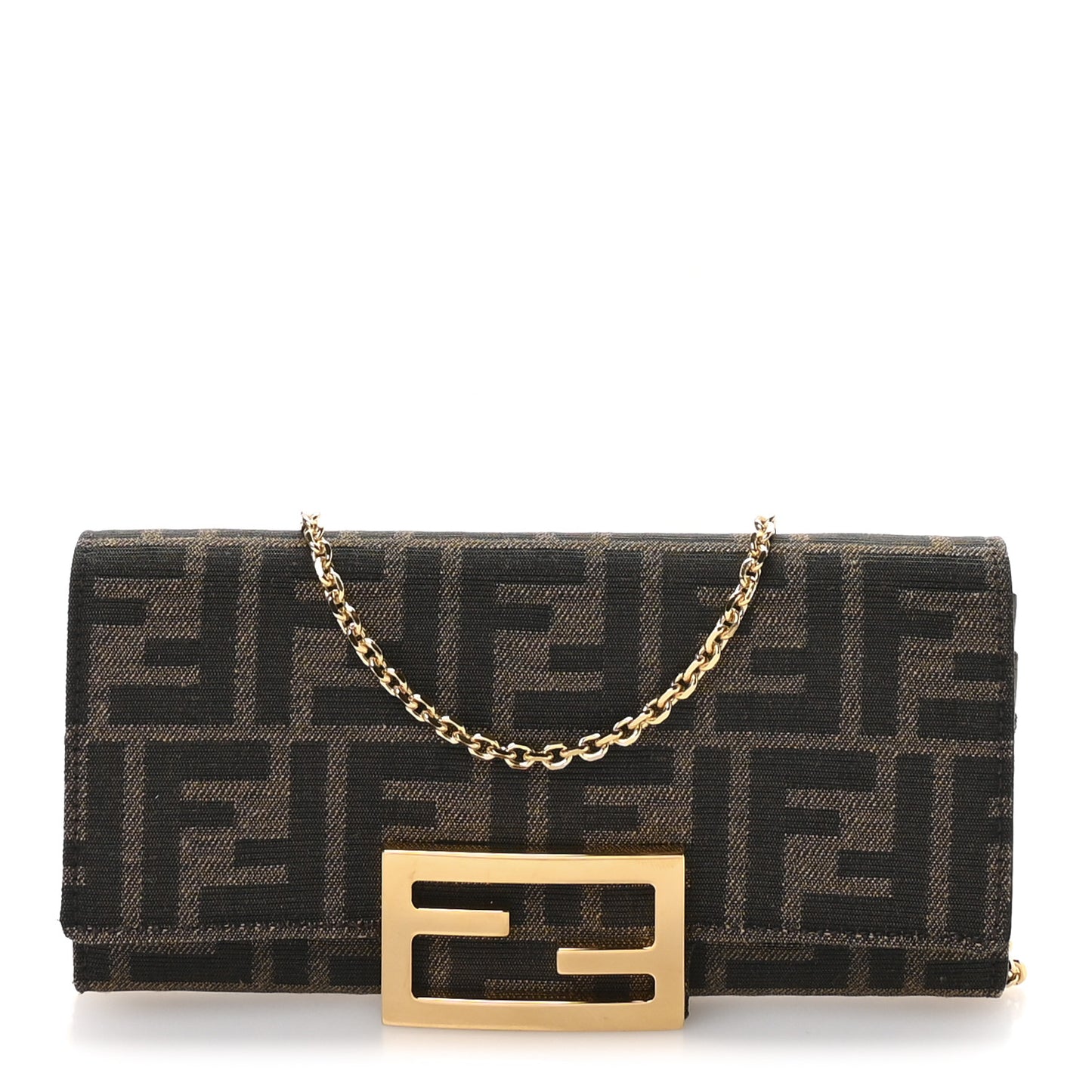 Fabric Jacquard FF 1974 Continental Wallet On Chain Tobacco Moro