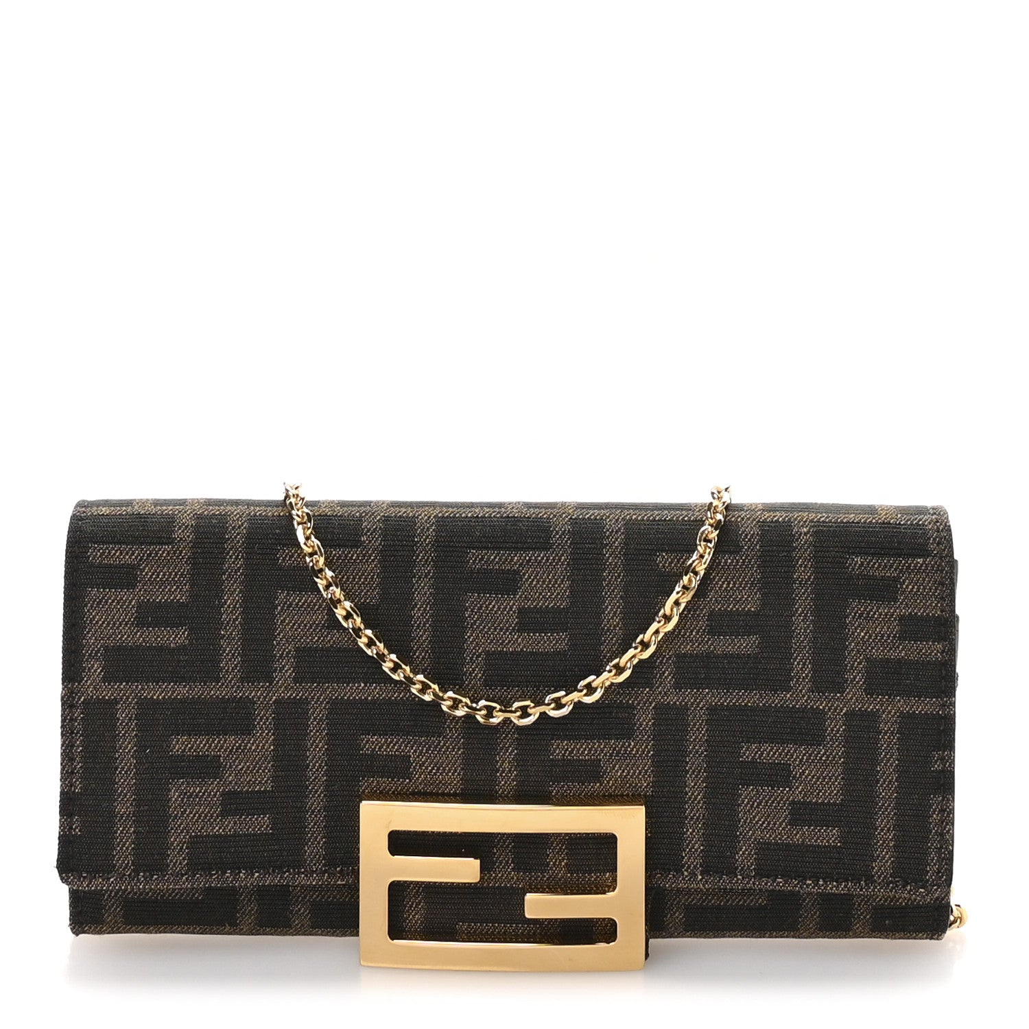 Fendi Fabric Jacquard FF 1974 Continental Wallet On Chain Tobacco Moro 1 of 11