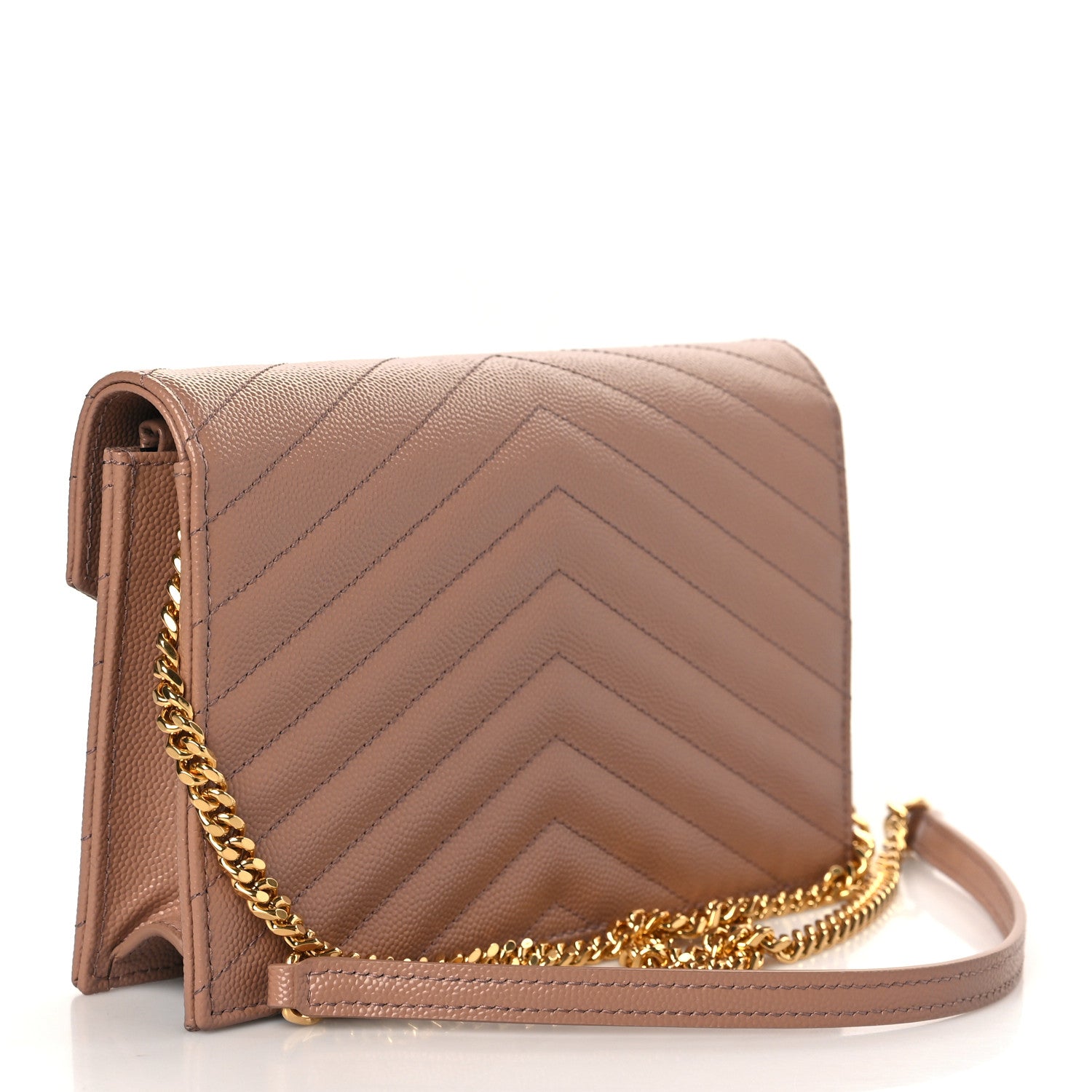 Saint Laurent Grain De Poudre Matelasse Chevron Cassandre Envelope Chain Wallet Vintage Peach 3 of 9