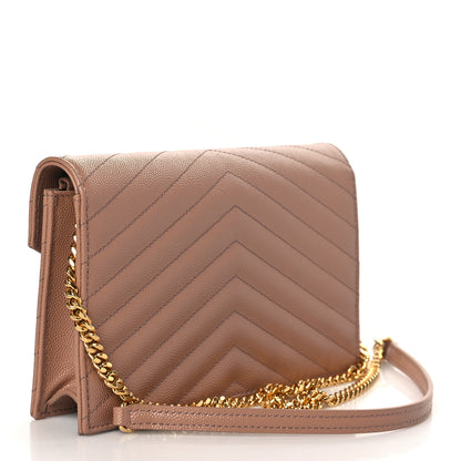 Saint Laurent Grain De Poudre Matelasse Chevron Cassandre Envelope Chain Wallet Vintage Peach 3 of 9