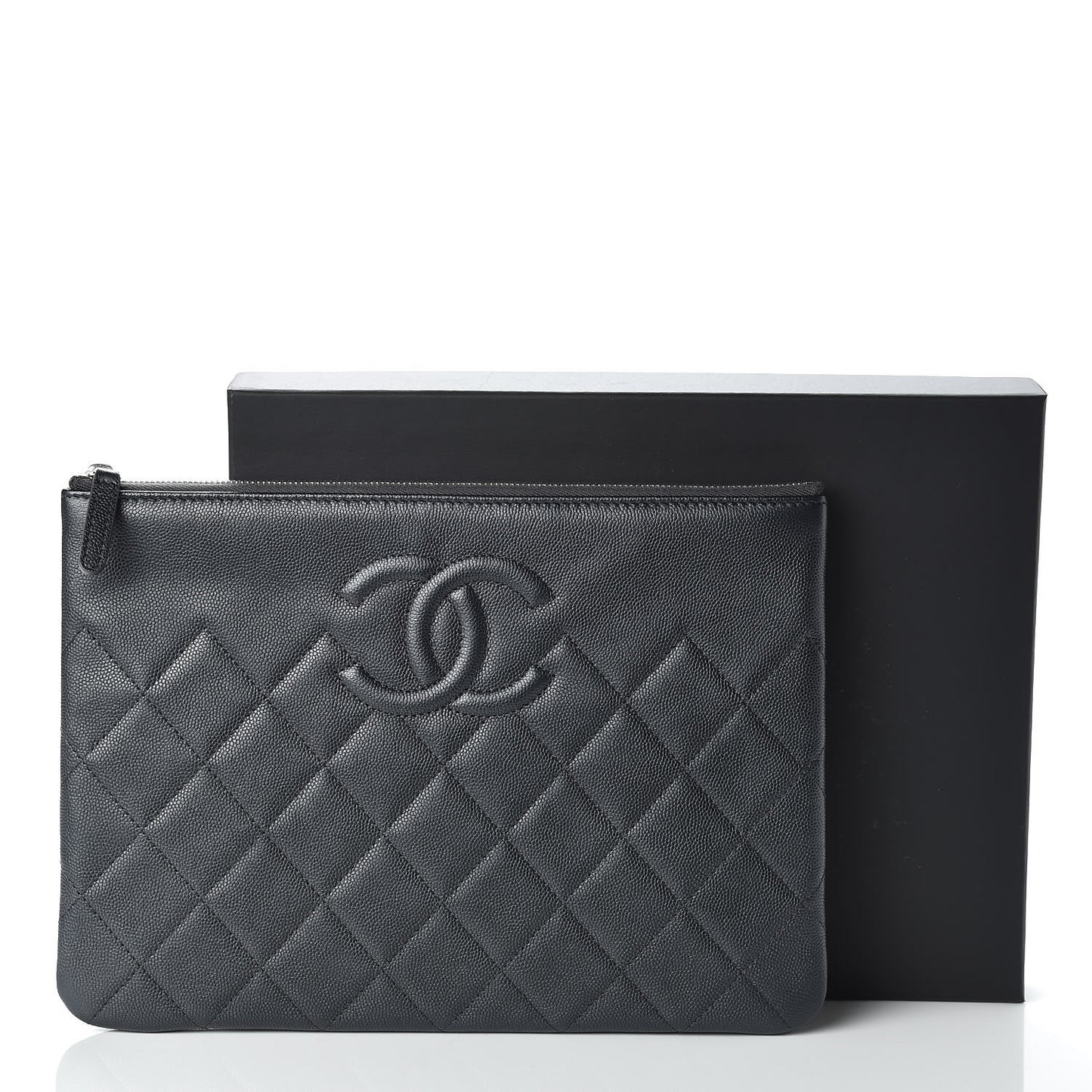 Metallic Caviar Quilted Medium Maxi CC Cosmetic Case Black