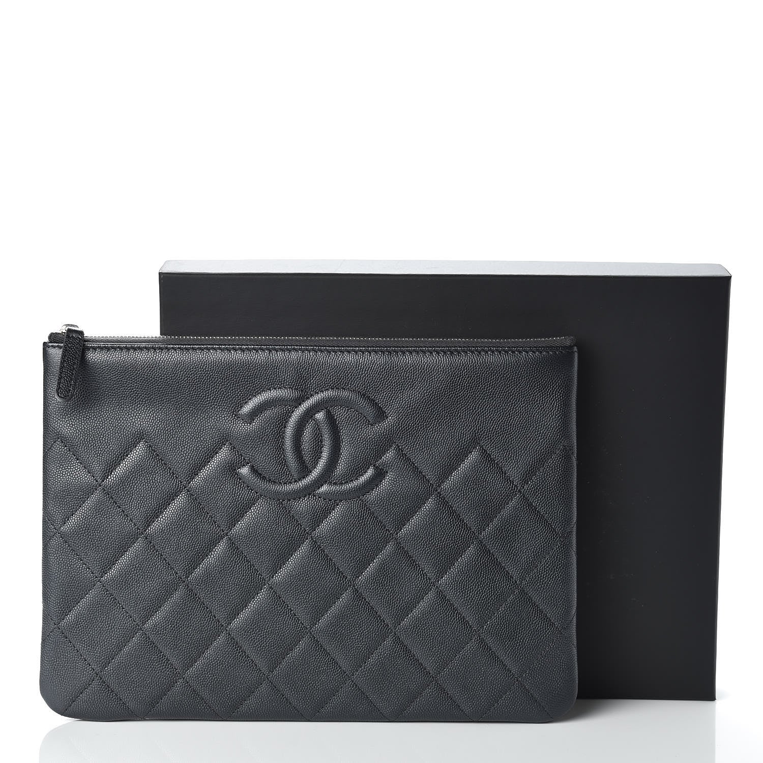 Chanel Metallic Caviar Quilted Medium Maxi CC Cosmetic Case Black 8 of 8