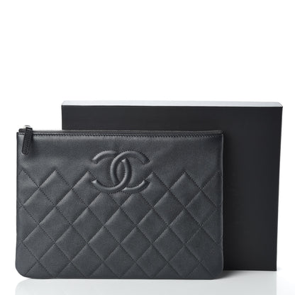 Chanel Metallic Caviar Quilted Medium Maxi CC Cosmetic Case Black 8 of 8