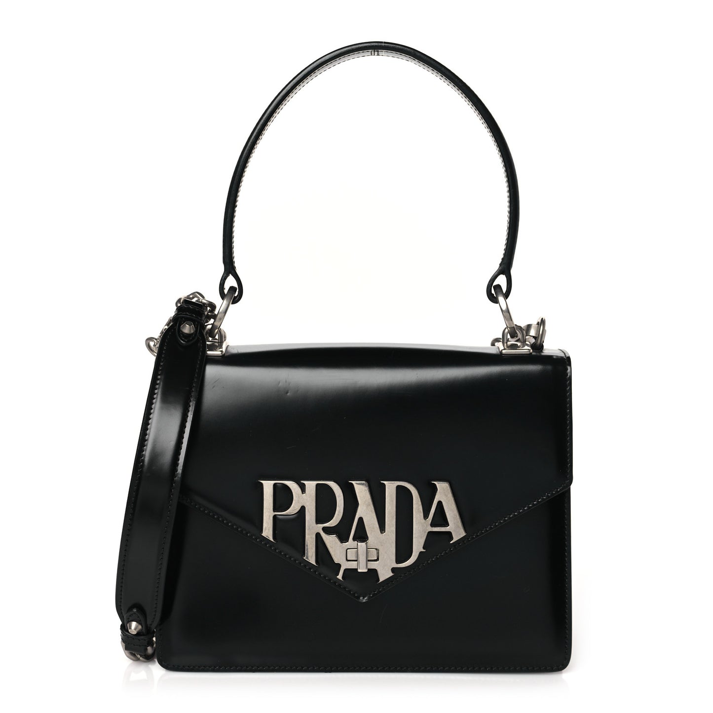 Spazzolato Logo Envelope Top Handle Shoulder Bag Black