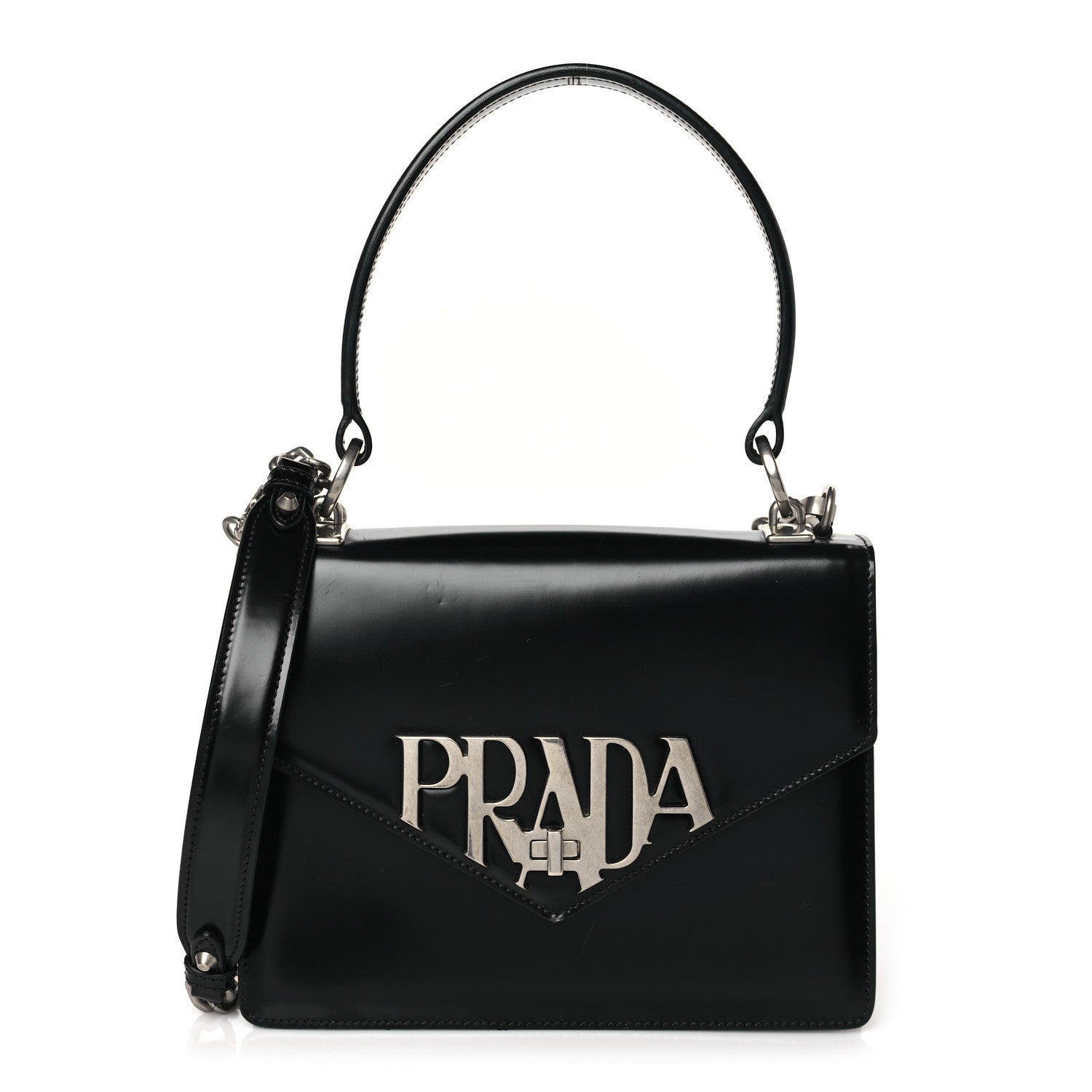 Prada Spazzolato Logo Envelope Top Handle Shoulder Bag Black 1 of 10