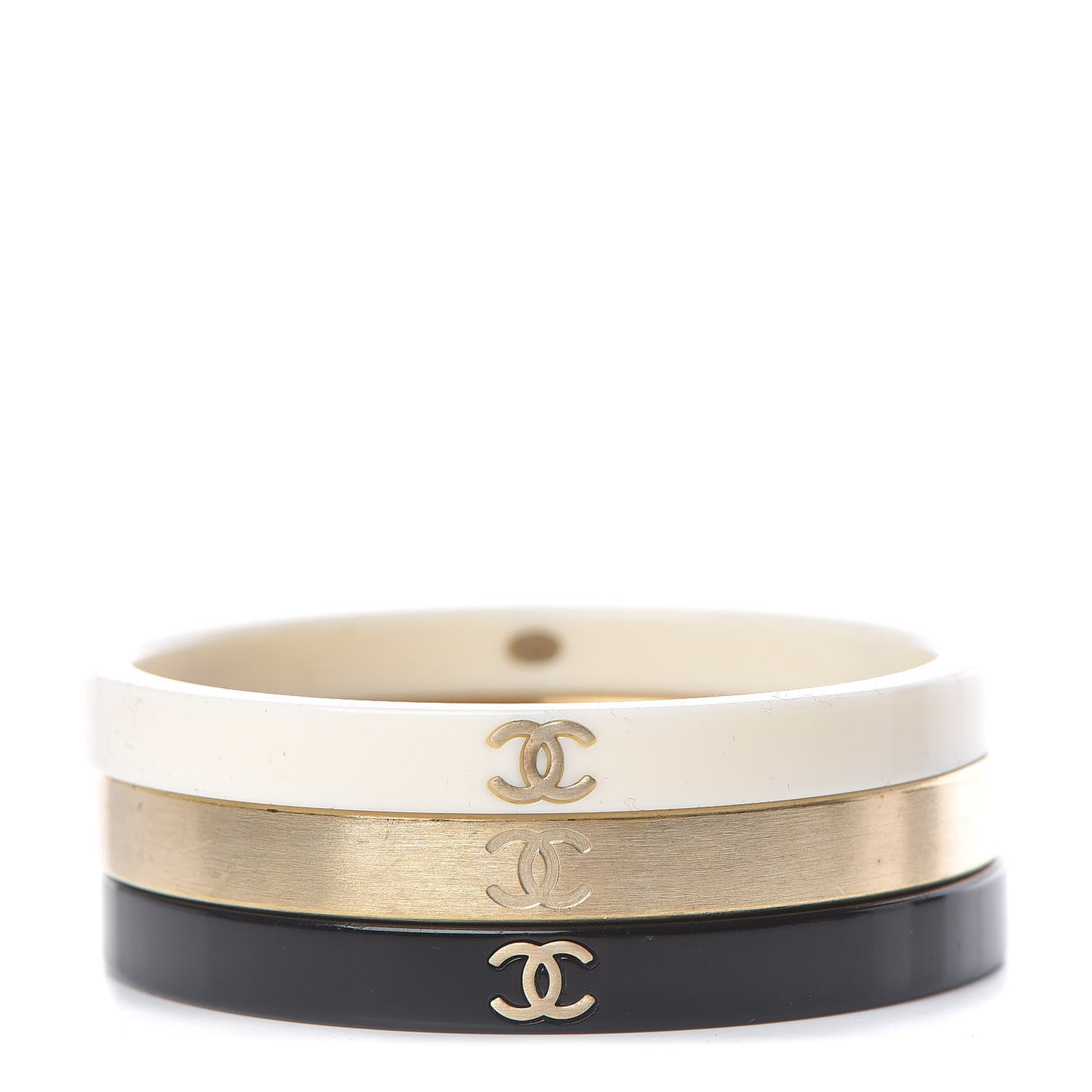 Resin Metal CC Bangle Set of 3 Black White Gold