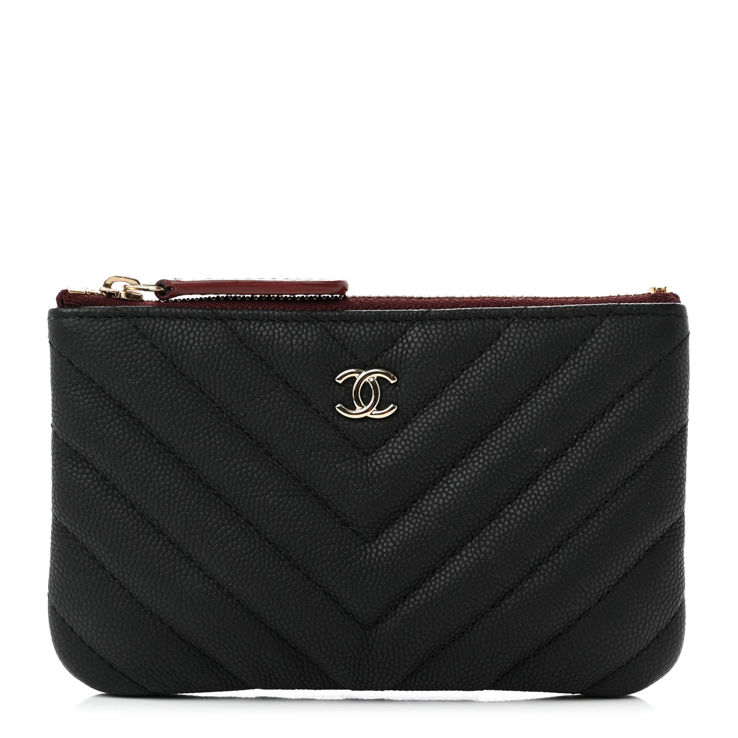Caviar Chevron Quilted Small Cosmetic Case Black