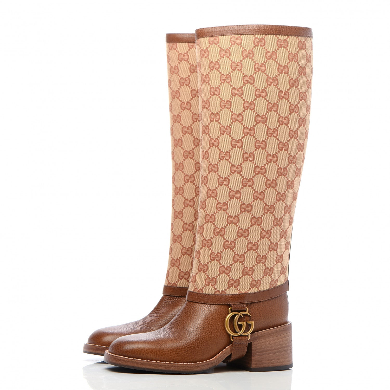 Gucci GG Monogram Calfskin Lola Tall Boots 36.5 Beige Ruggine Cuir 3 of 8