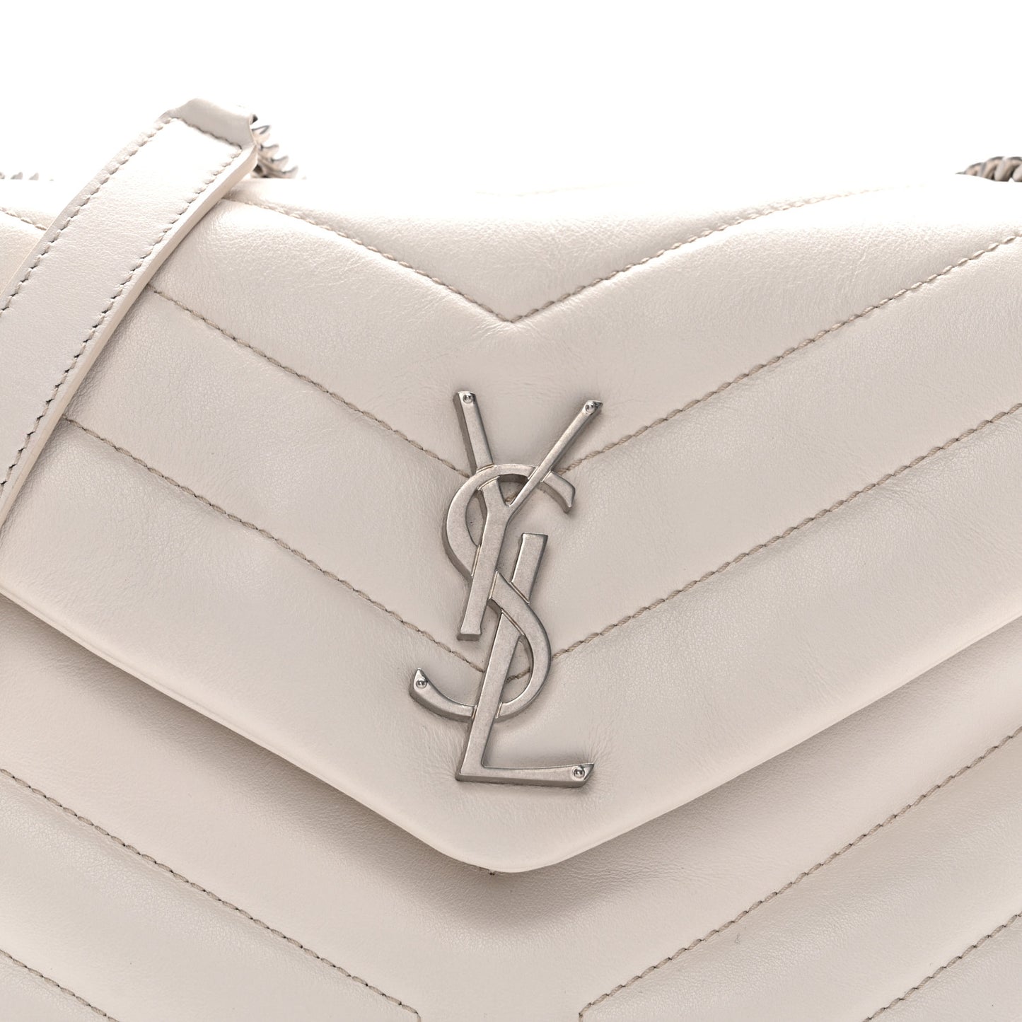 Calfskin Y Quilted Monogram Small Loulou Chain Satchel Ivory