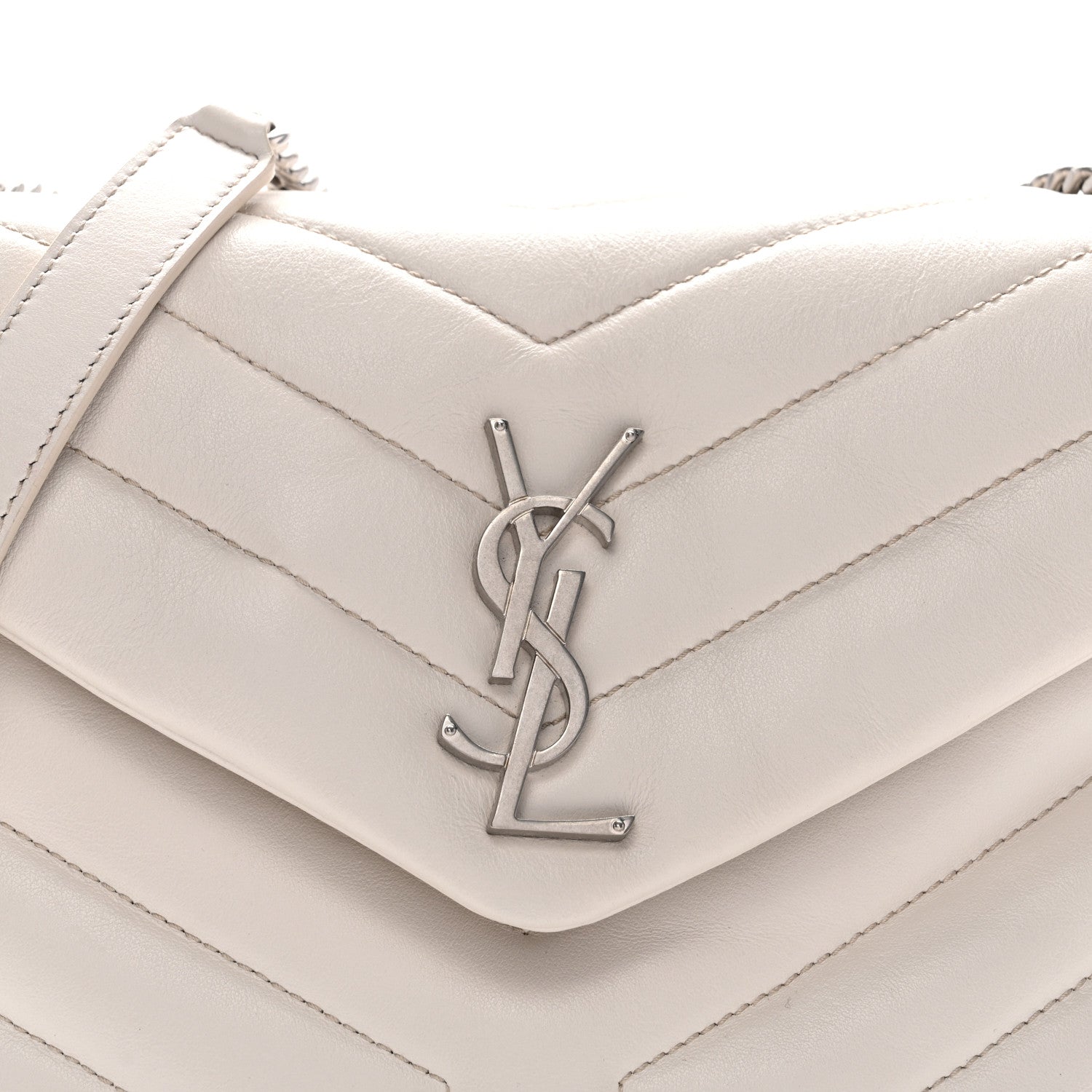 Saint Laurent Calfskin Y Quilted Monogram Small Loulou Chain Satchel Ivory 9 of 11