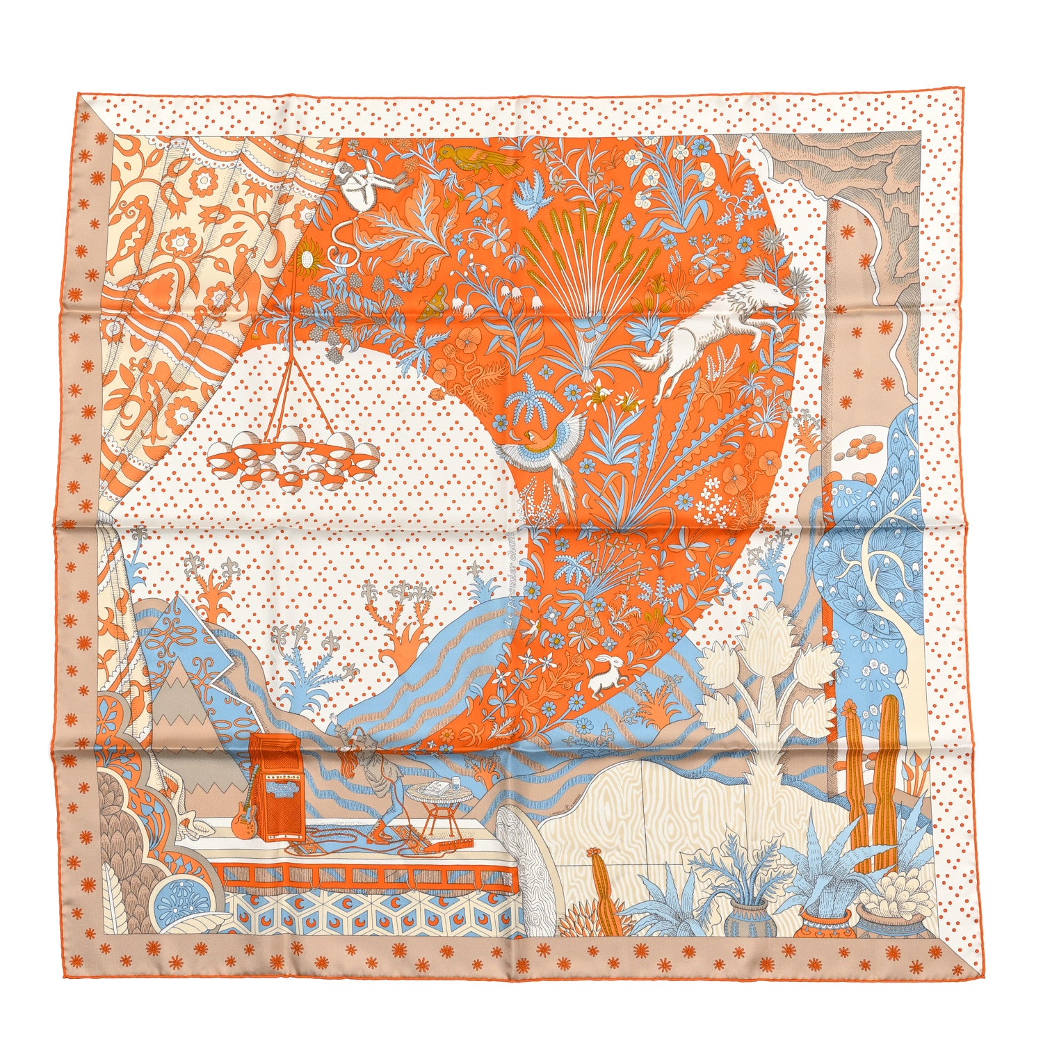 Hermes Silk Le Premier Chant Scarf 90 Abricot Ciel Vert 1 of 6