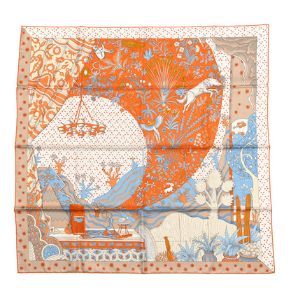 Hermes Silk Le Premier Chant Scarf 90 Abricot Ciel Vert 1 of 6