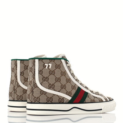 Gucci GG Monogram Web Womens 1977 Tennis High Top Sneakers 38 Beige Ebony Mystic White 4 of 8
