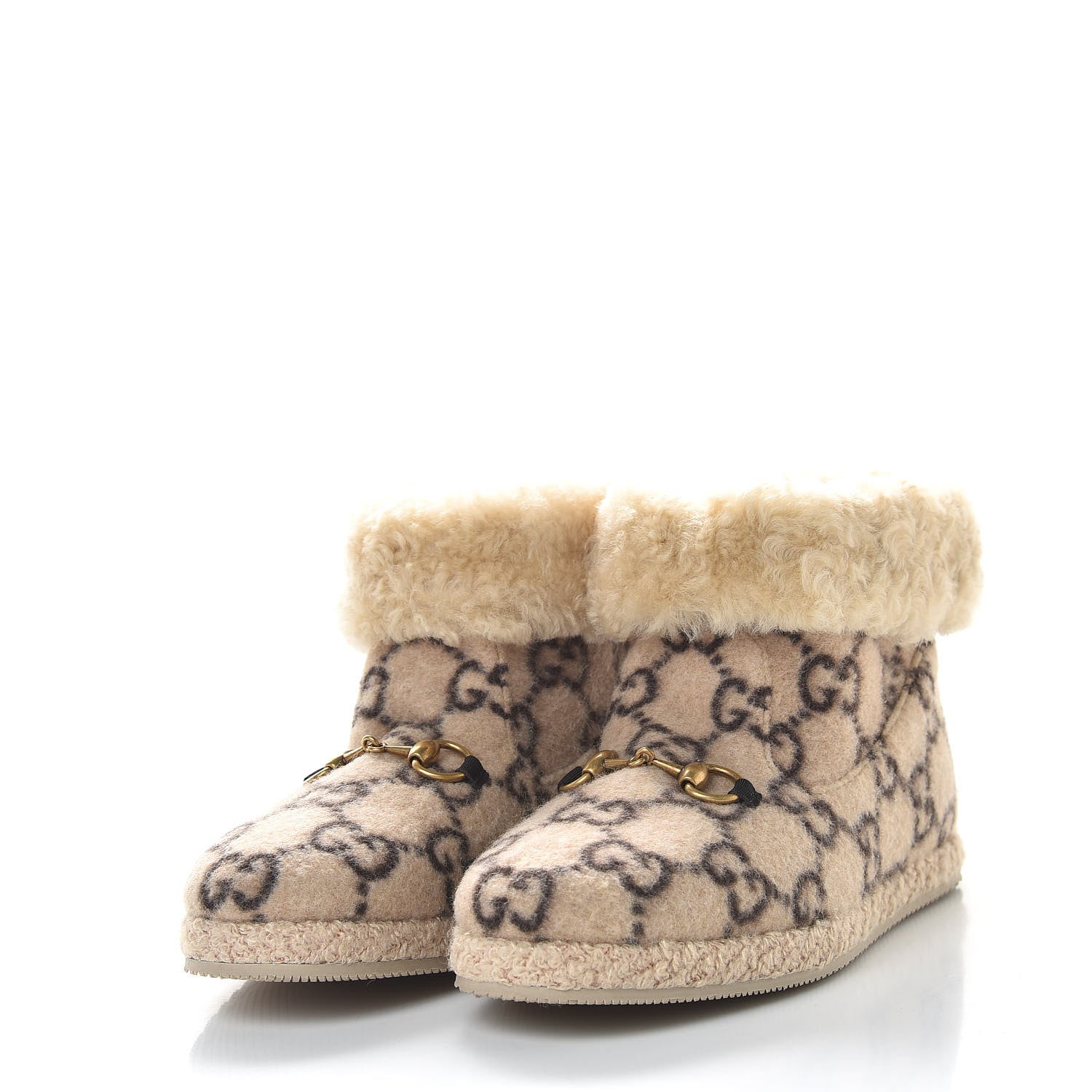Gucci Covered Wool GG Monogram Womens Fria Horsebit Ankle Boots 38 Beige Ebony Butterscotch 2 of 9