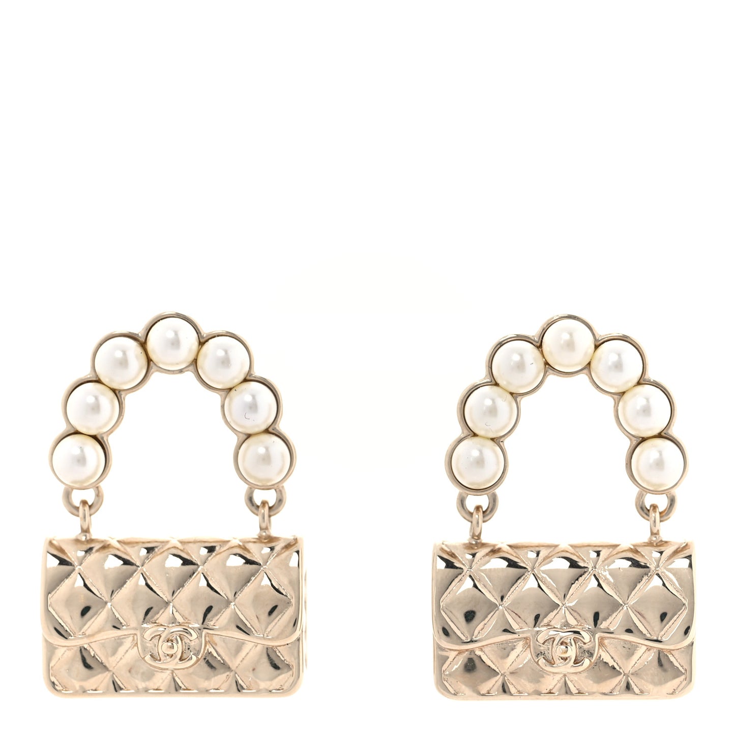 Pearl Quilted CC Flap Bag Earrings Gold