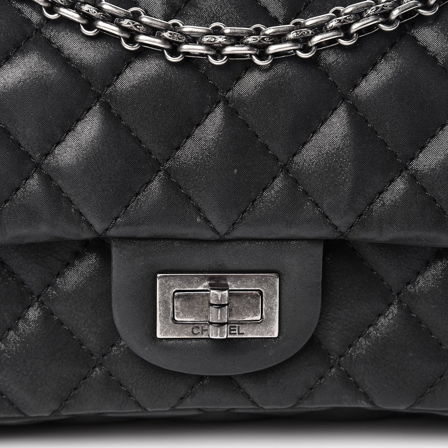 Iridescent Calfskin Quilted 2.55 Reissue 224 Flap Black