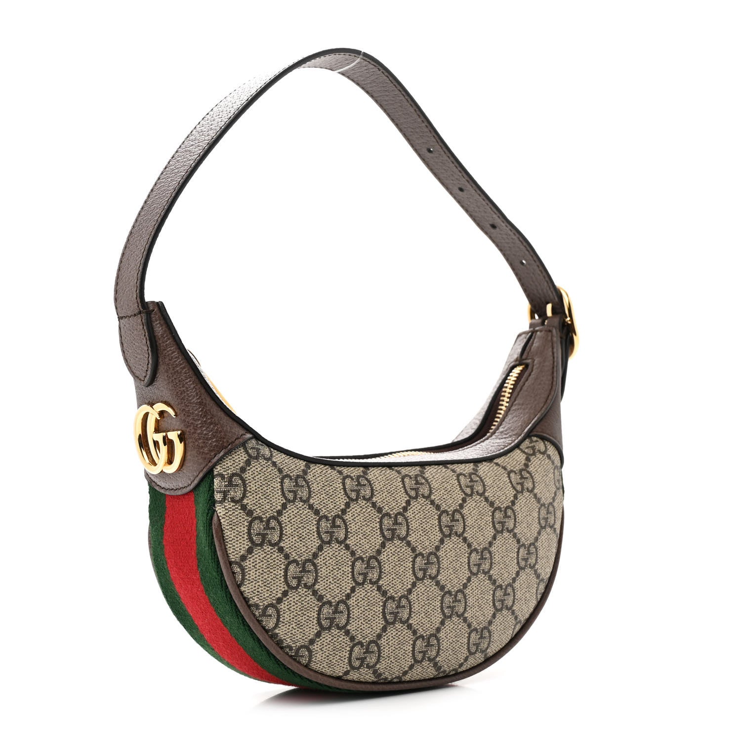 Gucci GG Supreme Monogram Textured Calfskin Web Mini Ophidia Half Moon Hobo Beige Ebony New Acero 3 of 11