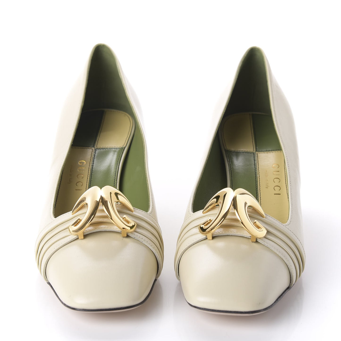 Malaga Kid Half Moon GG Square Toe Pumps 38.5 Vintage White