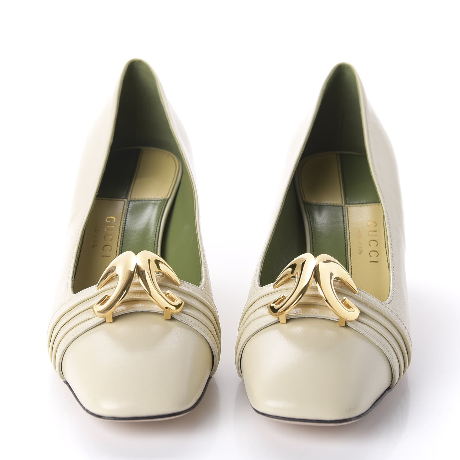 Gucci Malaga Kid Half Moon GG Square Toe Pumps 38.5 Vintage White 2 of 10
