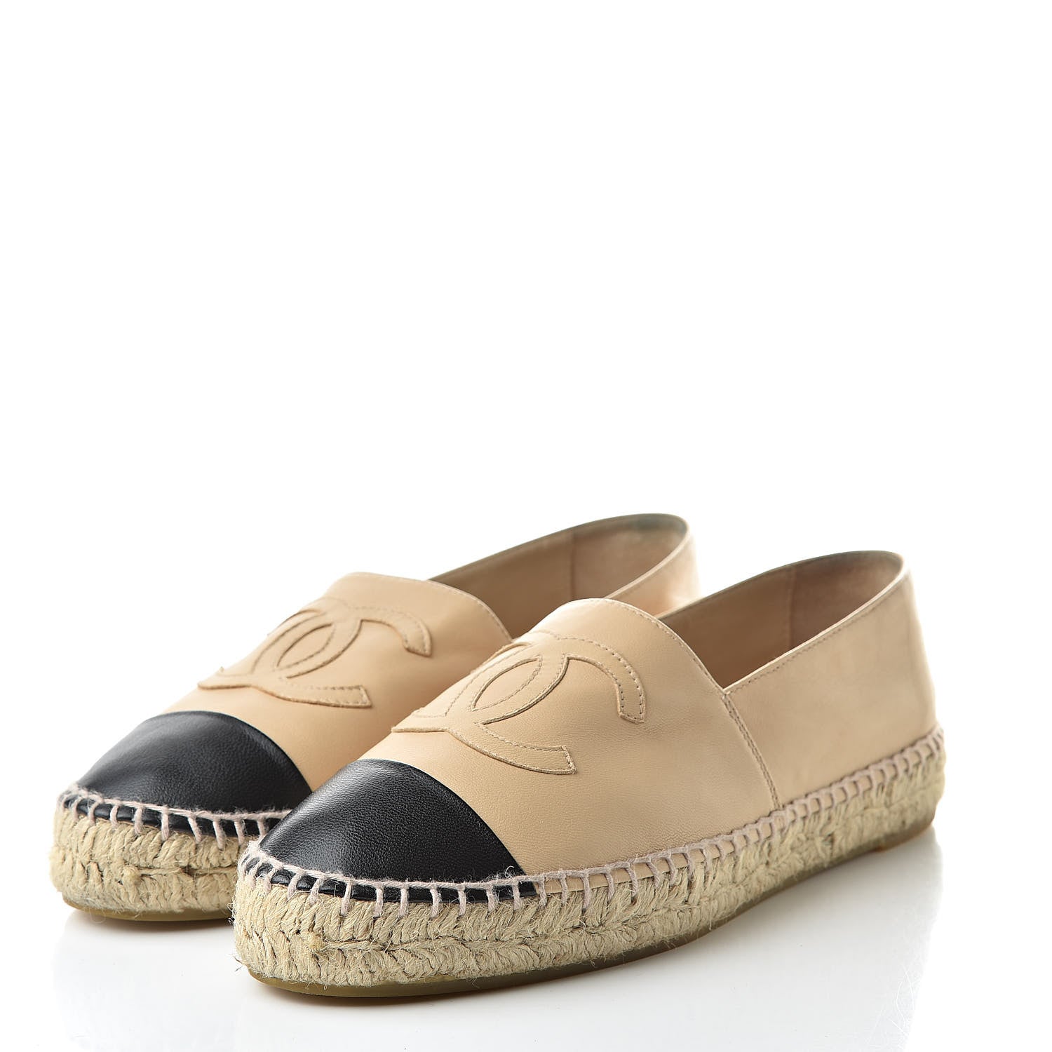 Chanel Lambskin CC Espadrilles 38 Beige Black 3 of 15
