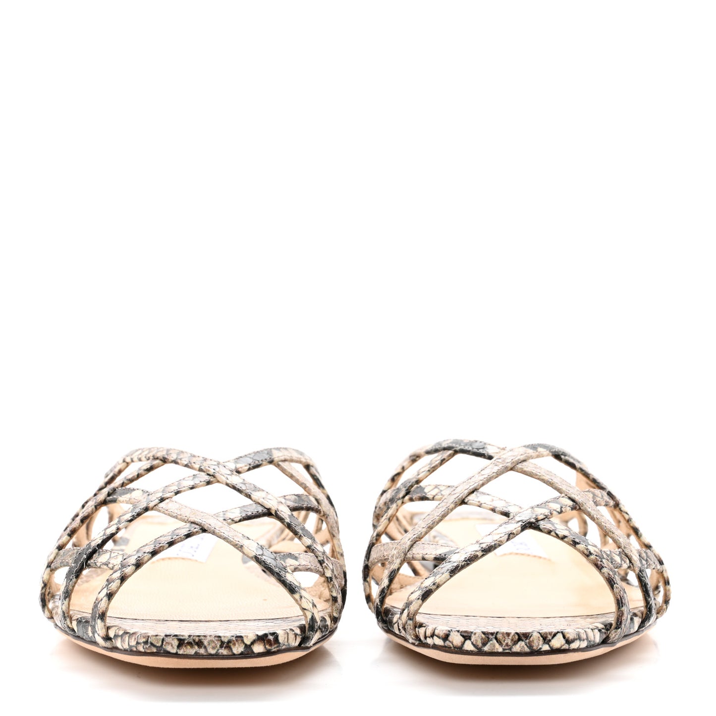 Calfskin Snake Print Sai Flat Sandals 38 Natural